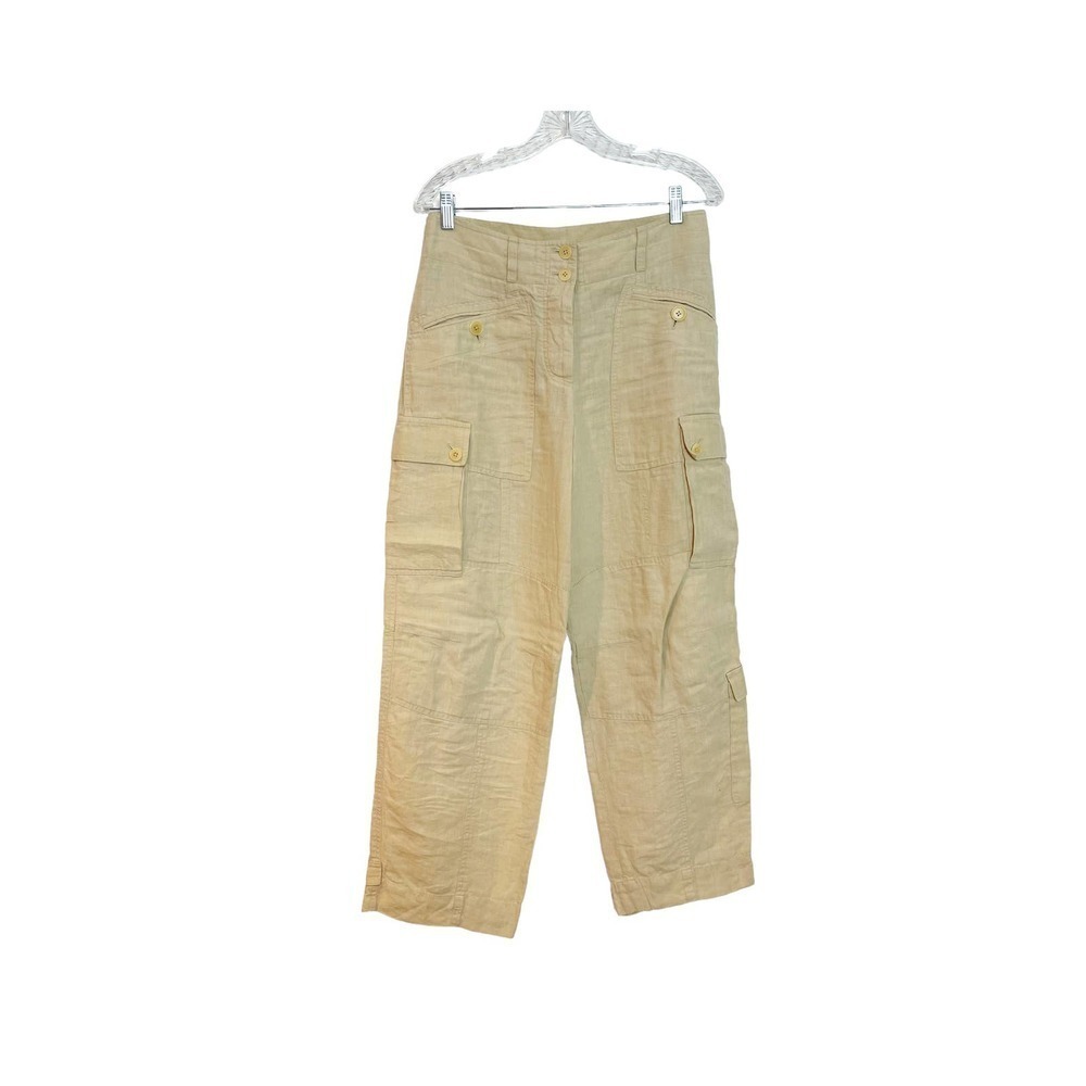 DKNY Casual Utility Slim Cargo Linen Pants Straight Legs Beige Women's Size 8